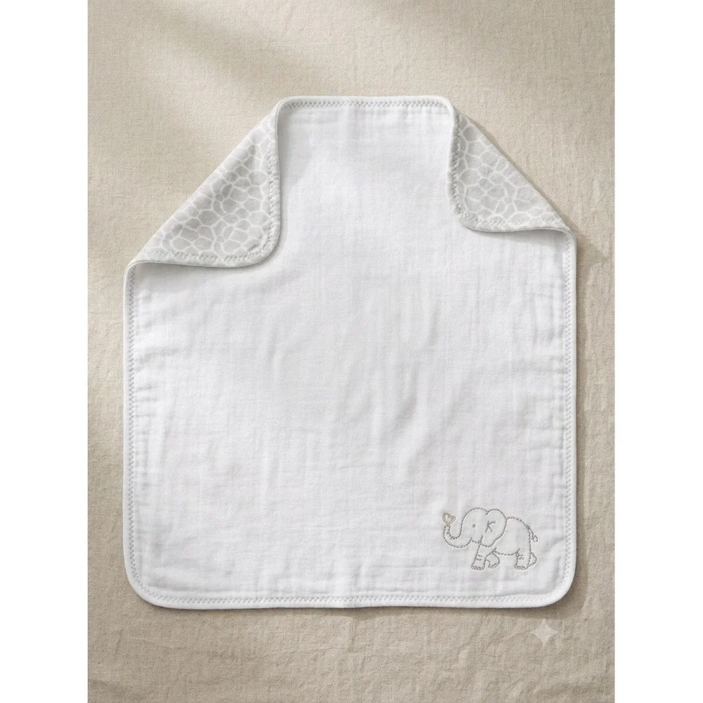 Just Born Animal Kingdom Reversible Baby Blanket Gray White Elephant Embroidery